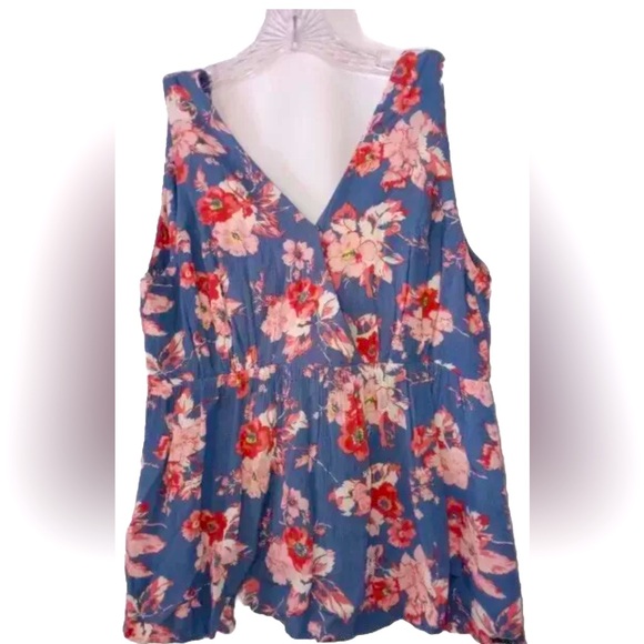 Volcom Top S Cute Blue Rayon Boho Hippie Floral Cottagecore Tank Shirt Blouse - Picture 3 of 8